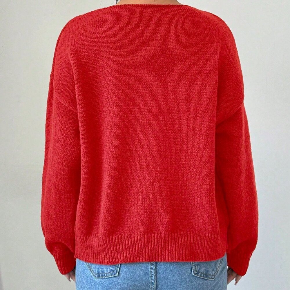Red Casual Women's Front Tie Long Sleeve Blouse - Picture 2 of 6